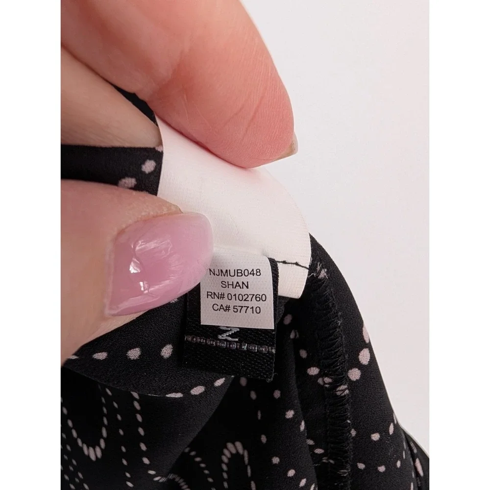 Kate Spade Black Ruffle Neck Polka Dot Wave Chiffon Blouse Small Parisian Chic‎